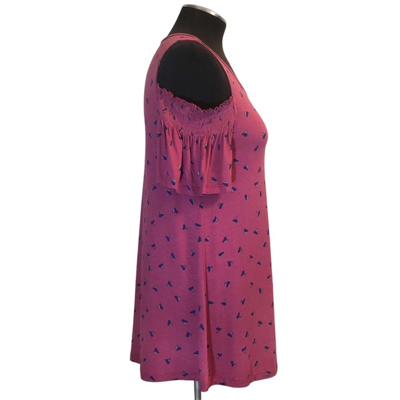 Elle - Heart Print Cold Shoulder Stretch Top - XS - Picture 5 of 10